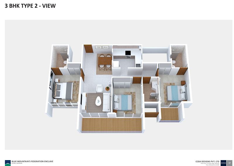 3 BHK Type 2 cutaway view