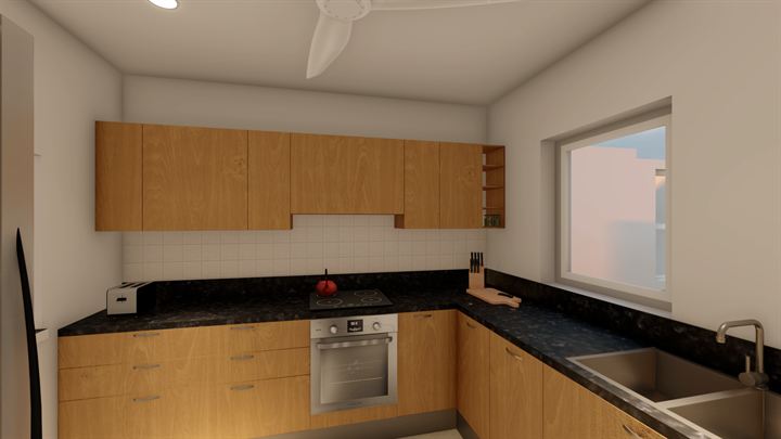 Kitchen with hob and built-in oven